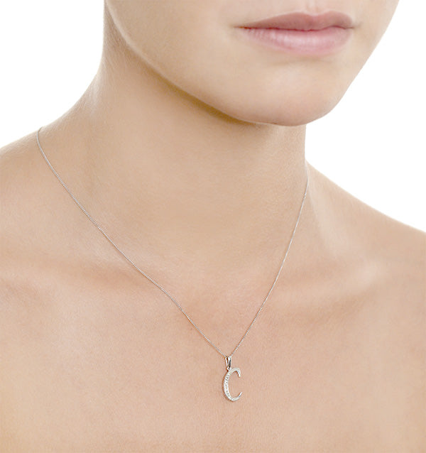925 Silver Lab Diamond Initial 'C' Necklace 0.05ct